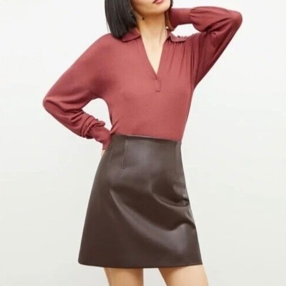 MM Lafleur Whitney Vegan Leather Brown Mini Skirt Size 12 - NWT
